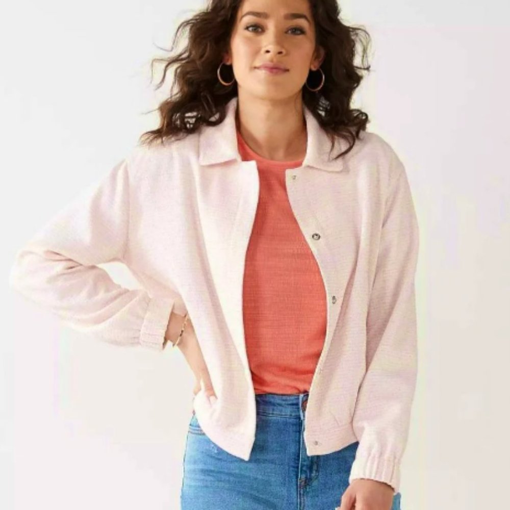 Nine West Pink Textured Bomber Jacket Large